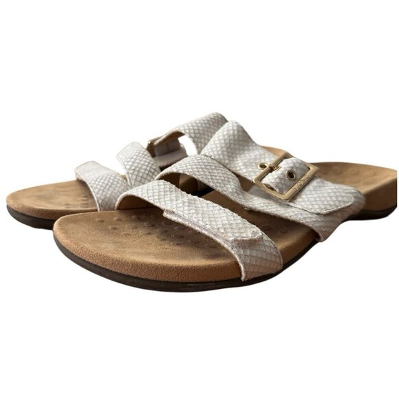 Vionic Skylar White Leather Faux Snakeskin Slip On Sandals Slides Buckle Size 10 - Picture 2 of 13
